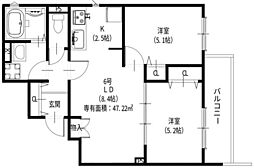ラモーナ諸福III 2LDKの間取図画像
