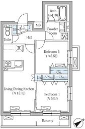 Rovine目黒東山 2LDKの間取図画像