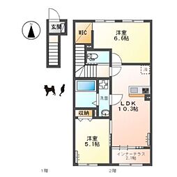 東大阪市上四条町新築アパート 2LDKの間取図画像