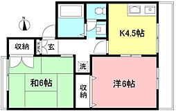 グリーンリバー壱番館 203 1階2Kの間取り