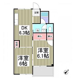 パークサイド佐藤 2DKの間取図画像
