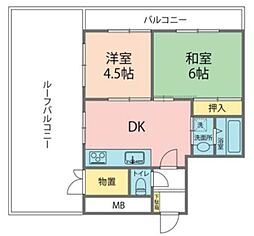 コーラルハイツ富士見 2DKの間取図画像