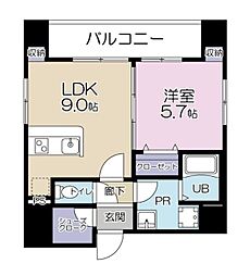 ププレ上野松が谷 10階1LDKの間取り