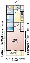 ヴァンヴェールオマージュ2 1Kの間取図画像