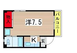 小仲台マンション 2階1Kの間取り