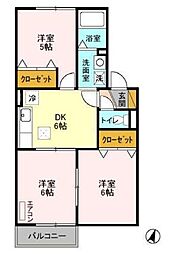 ピュアタウン南逆井B棟 3DKの間取図画像