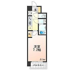 エステムコート京都二条 7階1Kの間取り
