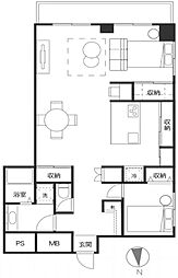 グリーンキャピタル広尾 1LDKの間取図画像