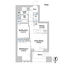 ネウボーノ菊川II 9階2LDKの間取り