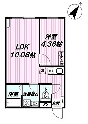 JR青梅線 羽村駅 徒歩10分の賃貸アパート 2階1LDKの間取り