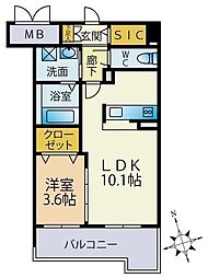 スカイシャトレ箱崎南 1LDKの間取図画像