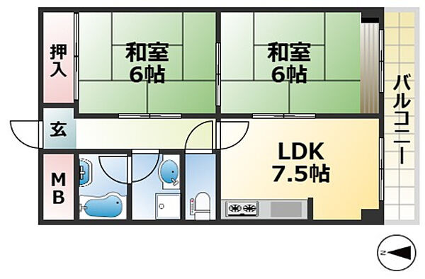 ハイツ菊水 ｜兵庫県神戸市長田区房王寺町７丁目(賃貸マンション2DK・4階・49.50㎡)の写真 その2