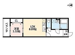 グラスハウス 1LDKの間取図画像