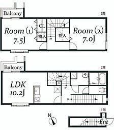 パティオ赤坂 2階2LDKの間取り
