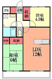 グレースマンション 3階2LDKの間取り