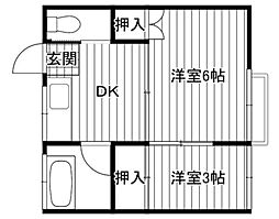 国立第二グリーンコーポ 2DKの間取図画像