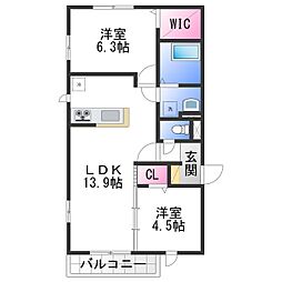 エーデル自由丘2 2LDKの間取図画像