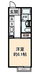 シティハイムワカクサ 2階1Kの間取り