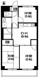 エレガンス三鷹 3階3DKの間取り
