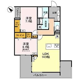 グリーンスクエア グラサ 東 2LDKの間取図画像