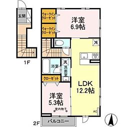 風雅 2LDKの間取図画像