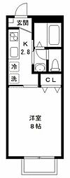 パナハイツ2 1Kの間取図画像