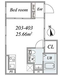 ｔｈｅ ｔｒｉａｓ ｉｔａｂａｓｈｉｈｏｎｃｈｏ 2階1LDKの間取り
