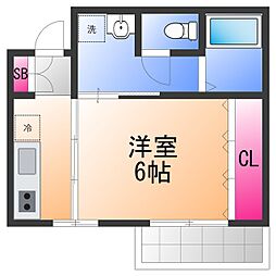 ロイヤルひねの 1Kの間取図画像
