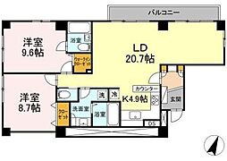 六本木コート 2LDKの間取図画像