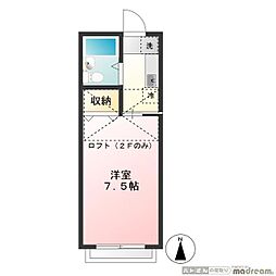 御殿坂コーポ 1階1Kの間取り