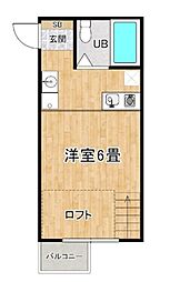 ビアン国立 3階ワンルームの間取り