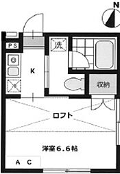 Bells 2階1Kの間取り