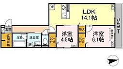 狛江市東和泉3丁目アパート 2LDKの間取図画像