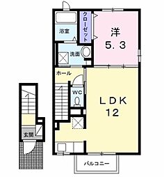 ミルト・ラフレシール 2階1LDKの間取り