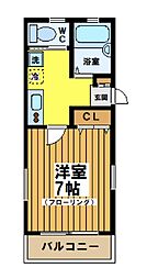 カーザスペランツァ 1階1Kの間取り