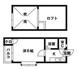アルカディア2 1Kの間取図画像