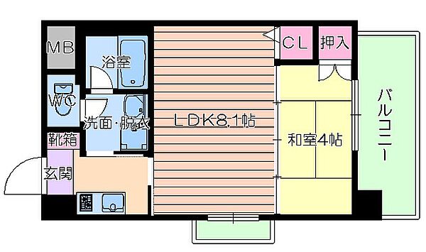 ＫＨＫコート西野田 ｜大阪府大阪市福島区吉野２丁目(賃貸マンション1LDK・9階・34.24㎡)の写真 その2