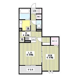 シャトー・ドゥ・ラ・メール 1階1LDKの間取り