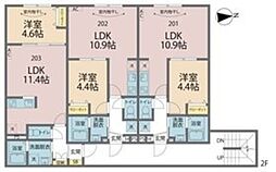 カインドネス八王子元横山町 2階1LDKの間取り