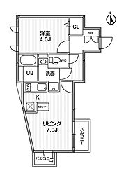 ルクレ東新宿 1LDKの間取図画像