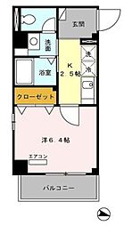 アーバンハウス本橋B 4階1Kの間取り
