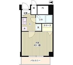サンライズハイツ2 1Kの間取図画像
