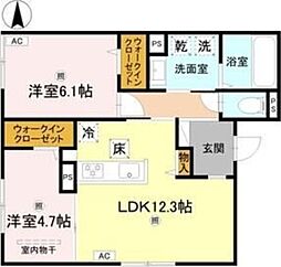 RETORIA瓦口WEST 2LDKの間取図画像