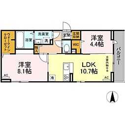 レイクラーヴォ 2階2LDKの間取り
