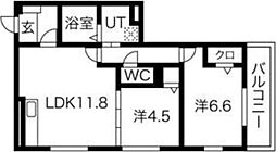 セジュール長岡天神 2LDKの間取図画像