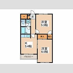 エスカイア小作第三 1階2Kの間取り
