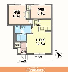 ディアスD 1LDKの間取図画像