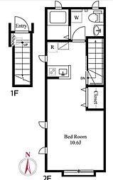東急目黒線 西小山駅 徒歩10分の賃貸アパート 2階ワンルームの間取り
