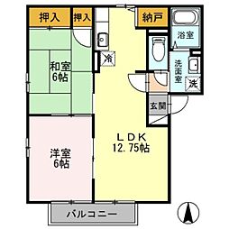 グリーンハイツ北山　I 2階2LDKの間取り