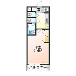 ラフィーネマック 1Kの間取図画像